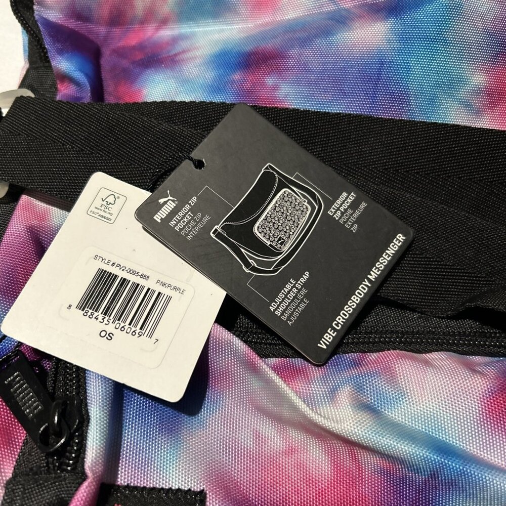 Puma Tie Dye Crossbody Messenger Bag Shoulder Bag Gym Pink Purple Blue School - Picture 8 of 9